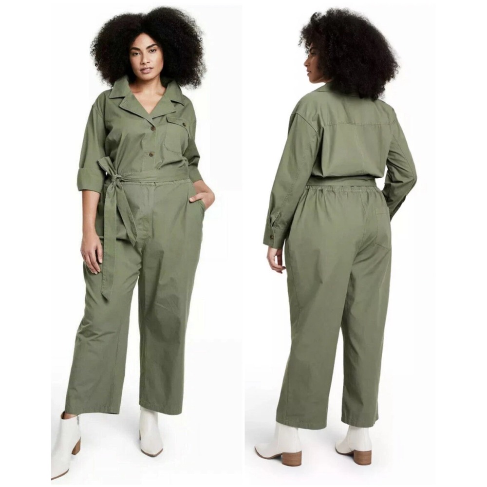 Nili Lotan x Target Jumpsuit Women 1X Olive Utility Long Sleeve Cotton Coverall‎